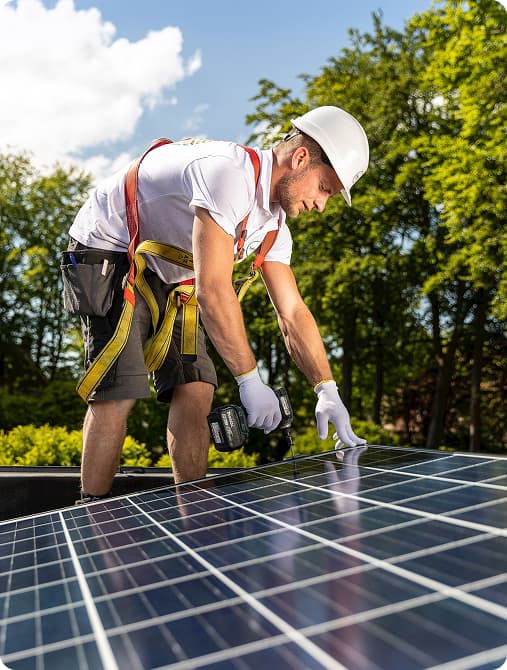 Men working on solar panel installation